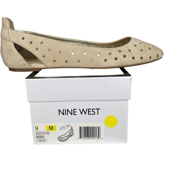 Nine West Marie Perforated Suede Ballet Shoe Cream 9 - Picture 4 of 6